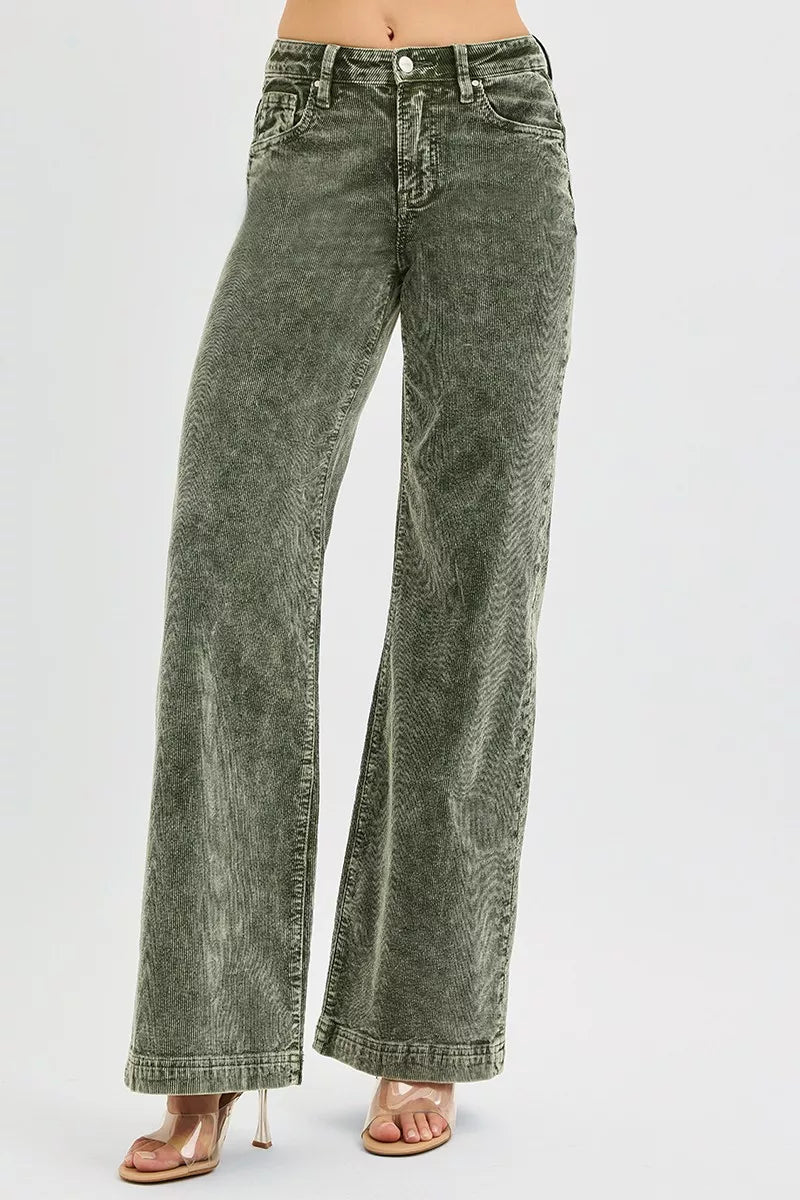 RISEN Full Size High Rise Wide Leg Corduroy Jeans Plus Size Trendsi