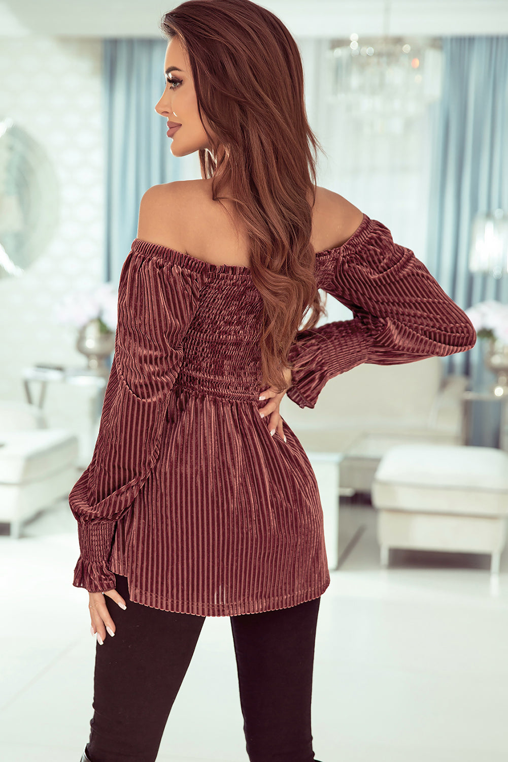 Outfit Flow - Smocked Ribbed Velvet Babydoll Top