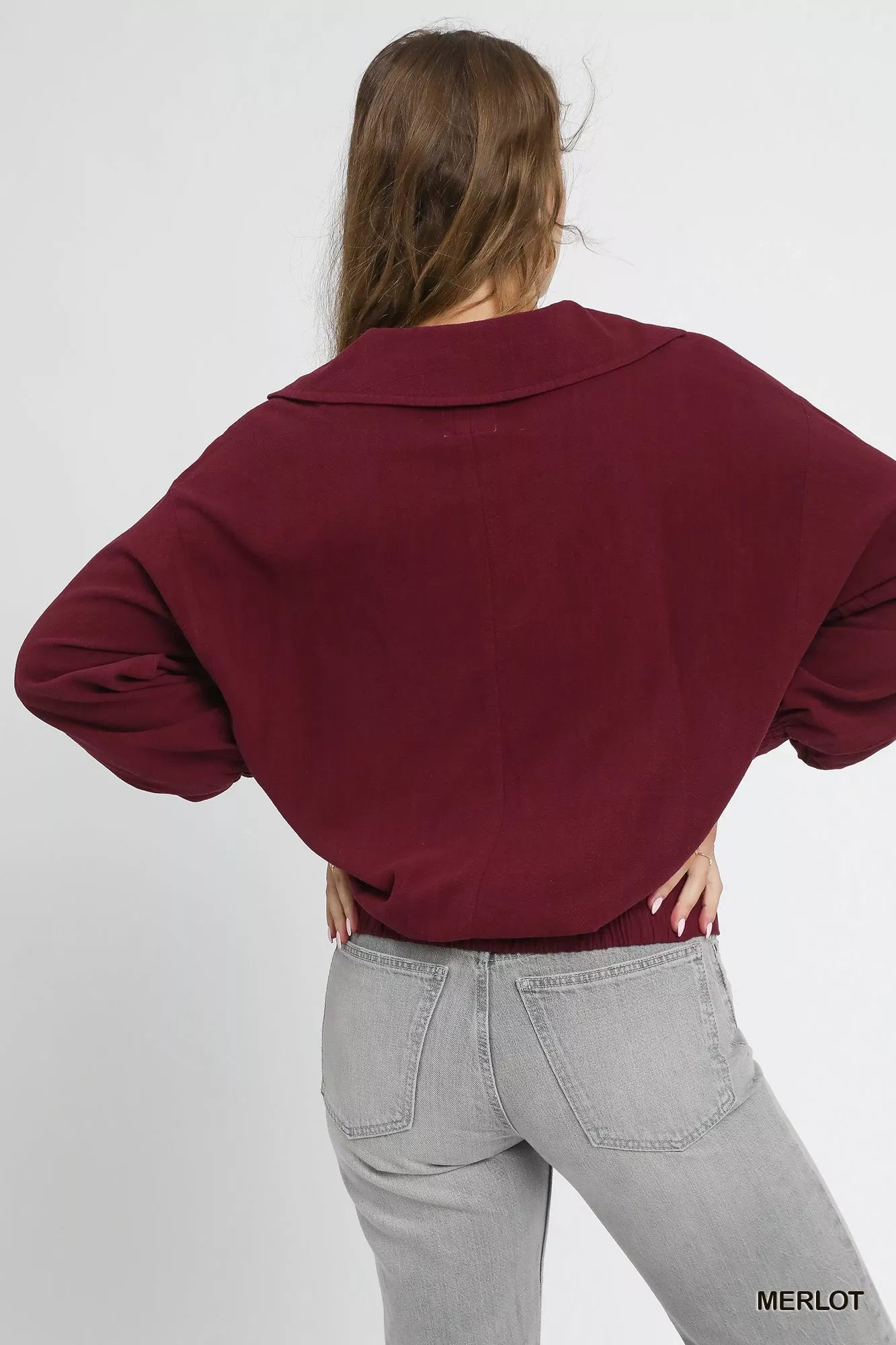 Umgee Linen Long Sleeves Elastic Hem Blouse OutfitFlow
