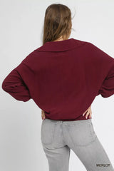 Umgee Linen Long Sleeves Elastic Hem Blouse OutfitFlow