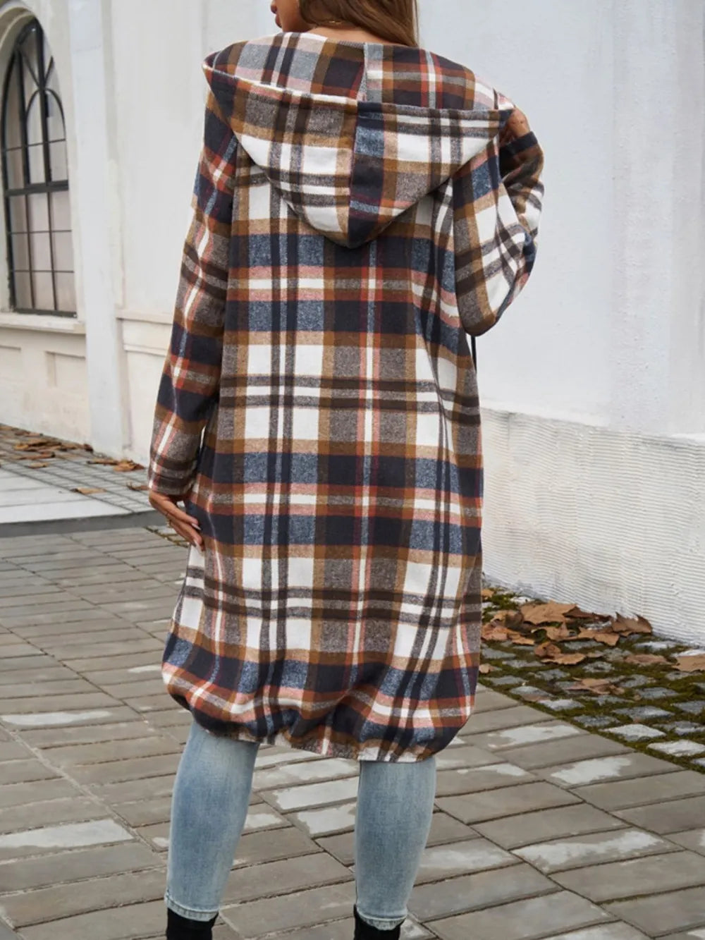Devine Plaid Zip Up Hooded Coat Trendsi