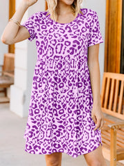 Leopard Print Short Sleeve Casual Dress OutfitFlow