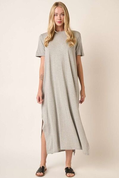 Mittoshop Side Slit Round Neck Short Sleeve Dress OutfitFlow