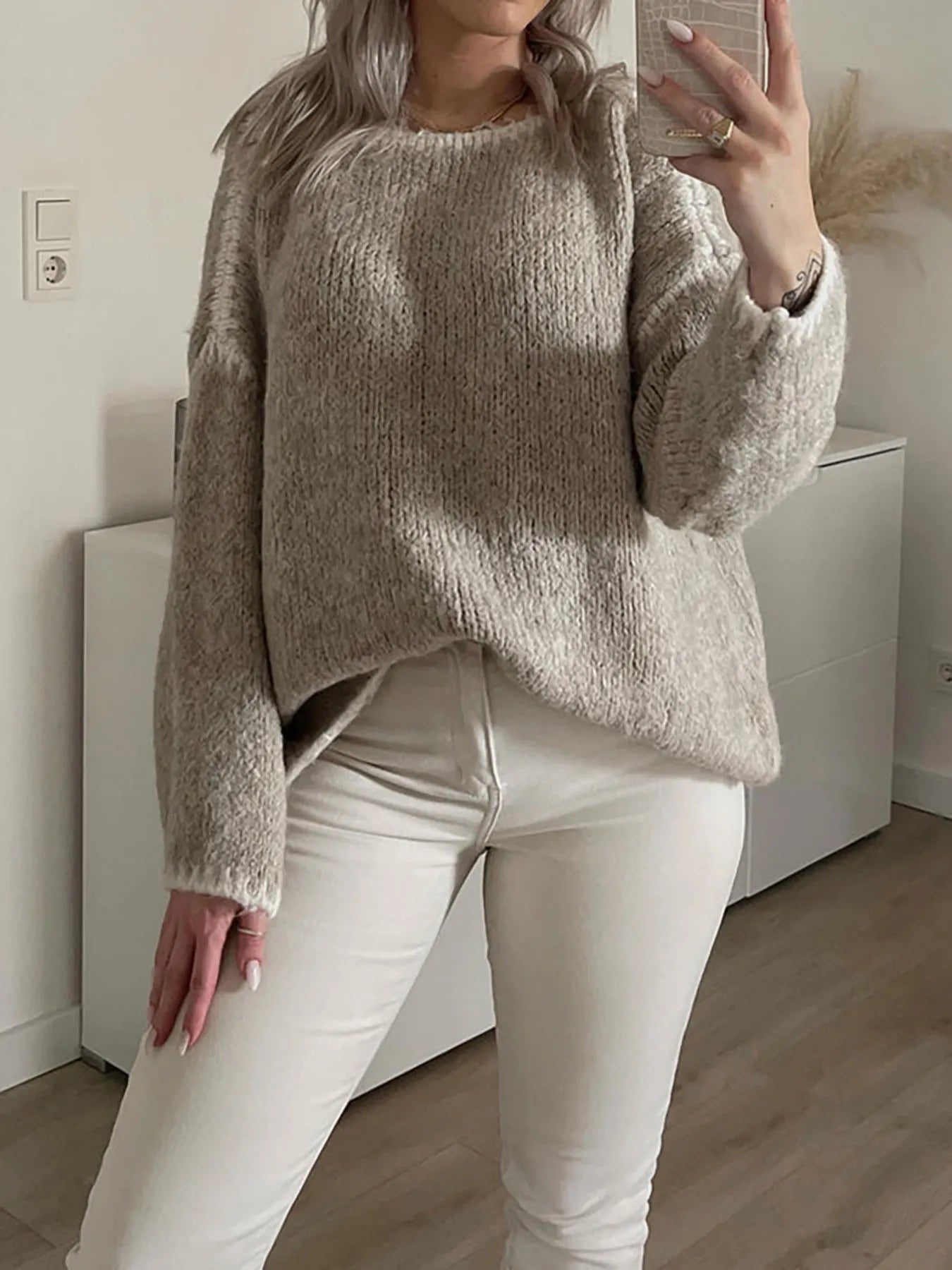 Contrast Trim Oversized Sweater OutfitFlow