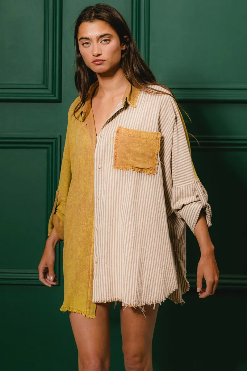 BiBi Washed Raw Hem Shirt OutfitFlow