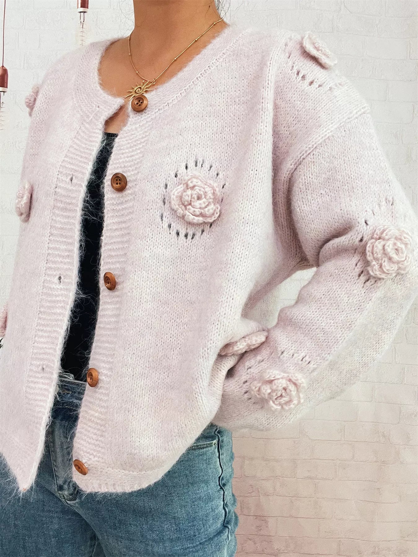 Flower Button-Up Cardigan Lavender One Size OutfitFlow