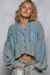 POL Contrast Cropped Jacket with Raw Edge Detail OutfitFlow