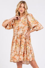 Mittoshop Flower Print Linen Blend Babydoll Mini Dress Tangerine OutfitFlow