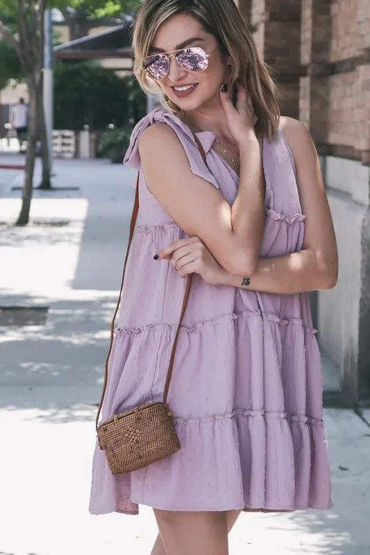 And The Why Polka Dot Textured Layered Flounce Ruffle Dress OutfitFlow