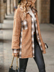 Plaid Contrast Dropped Shoulder Coat OutfitFlow