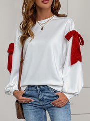 Outfit Flow - Perfee Bow Round Neck Long Sleeve Sweatshirt