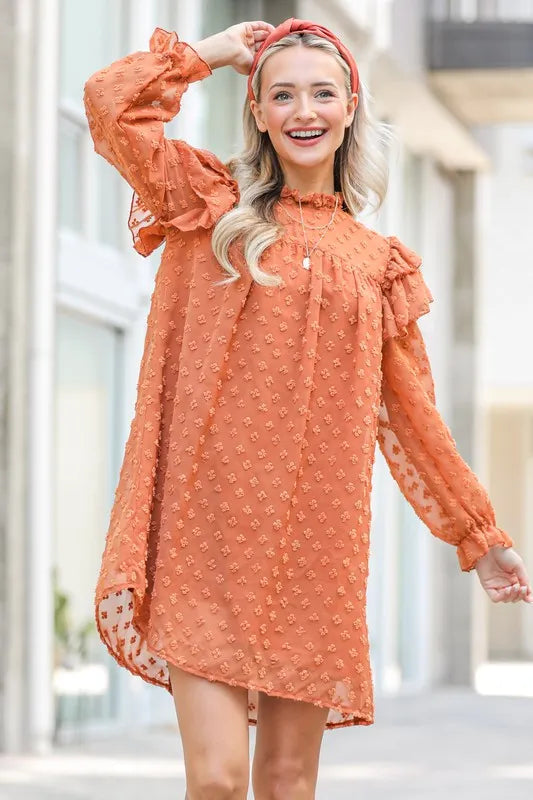 And The Why Lovely Ruffle Shoulder with Textured Woven Dress OutfitFlow