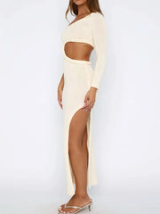 Cutout Slit One Shoulder Long Sleeve Sweater Dress OutfitFlow