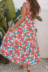 Floral Ruffled Strap V Neck Maxi Dress OutfitFlow