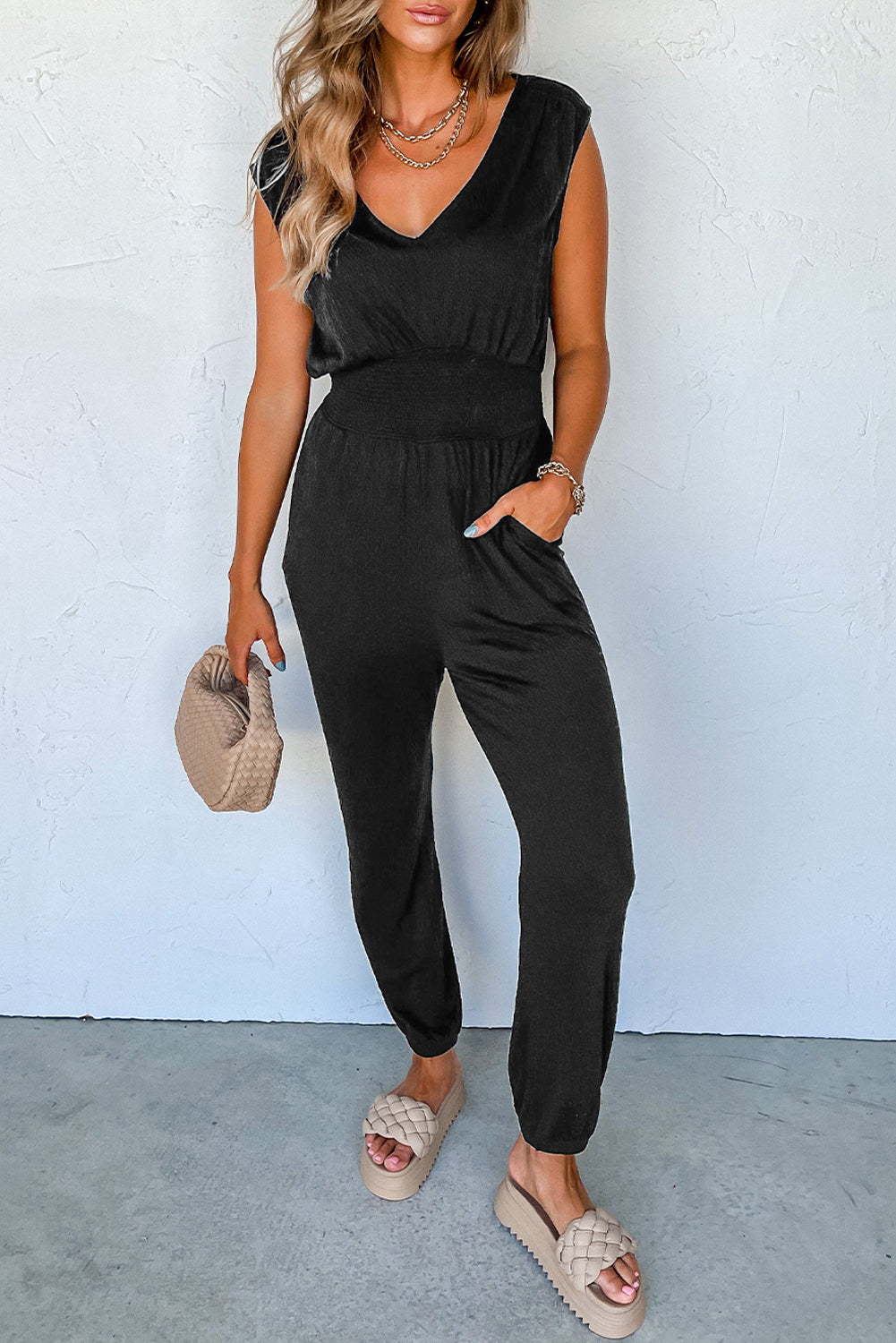 Outfit Flow - V-Neck Wide Strap Pocketed Jumpsuit