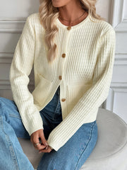 Button-Up Long Sleeve Cardigan with Pockets OutfitFlow