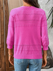 Textured Button-Front Cardigan with 3/4 Sleeves OutfitFlow