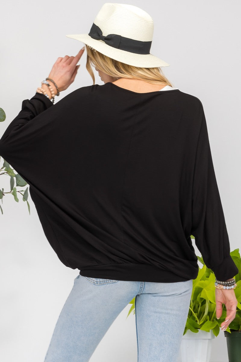 Outfit Flow - Celeste Full Size Contrast Round Neck Top with Two Layer Detail