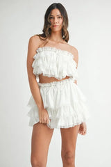 MABLE Ruffle Layered Crop Top and Mini Skirt Set OutfitFlow