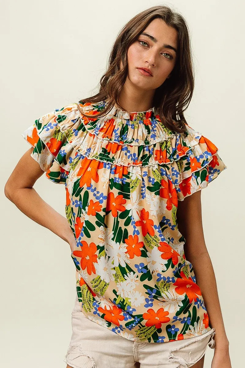 BiBi Multi Color Floral Print Woven Top OutfitFlow