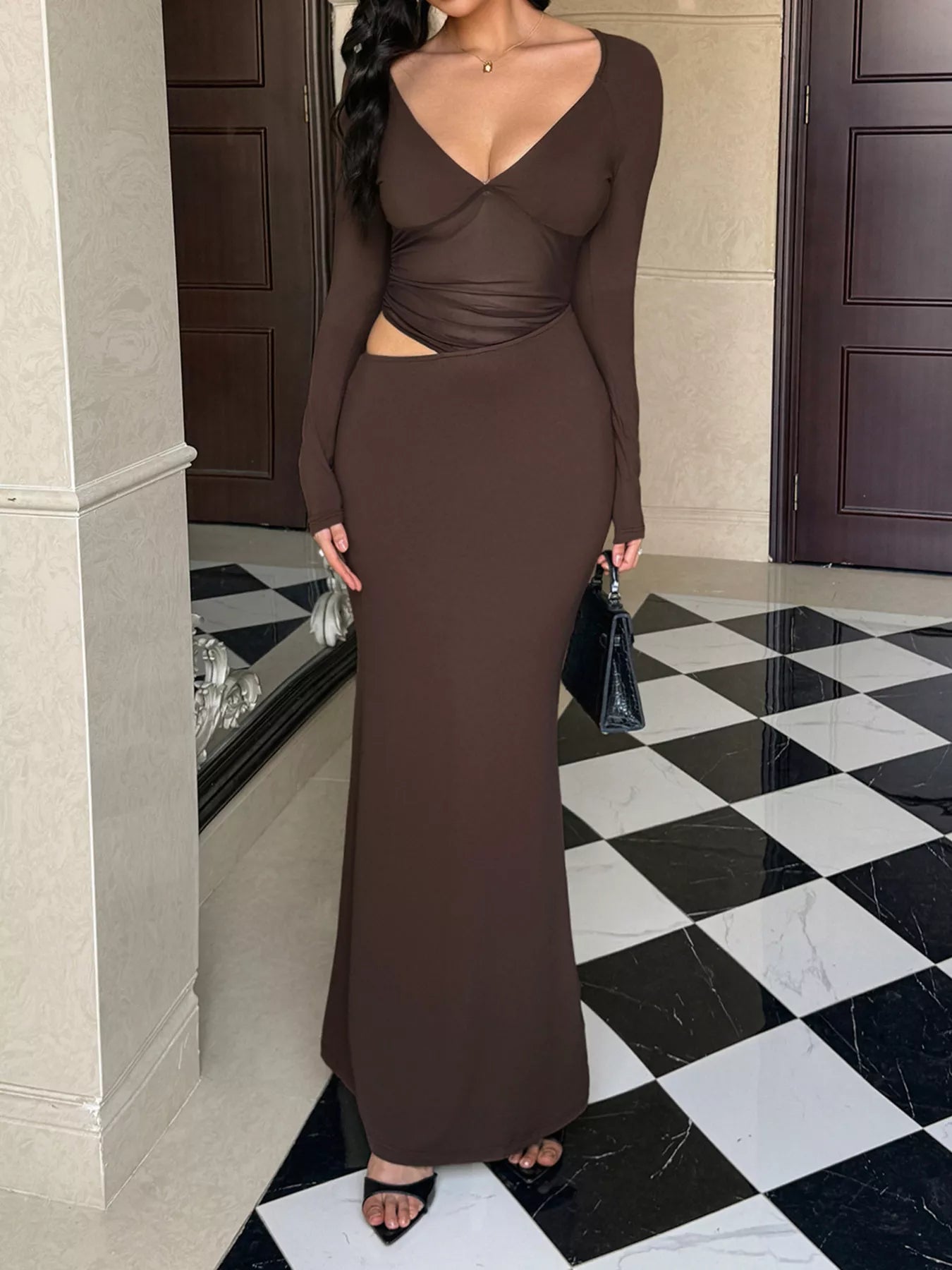 Cutout Long Sleeve Maxi Dress OutfitFlow