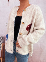 Mushroom Pattern Button-Up Cozy Knit Cardigan OutfitFlow