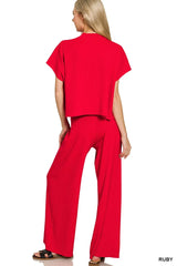 Zenana Viscose Sweater Short Sleeve Top and Pants Set Trendsi