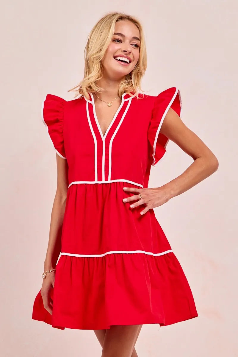 BiBi Gameday Theme Contrast Binding Ruffled Dress OutfitFlow