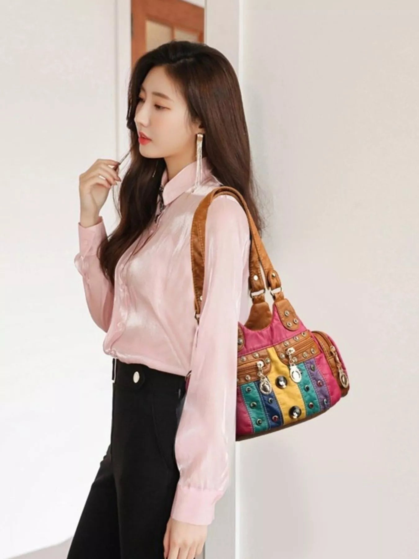 Rivet Decor Multifunctional Crossbody Bag OutfitFlow