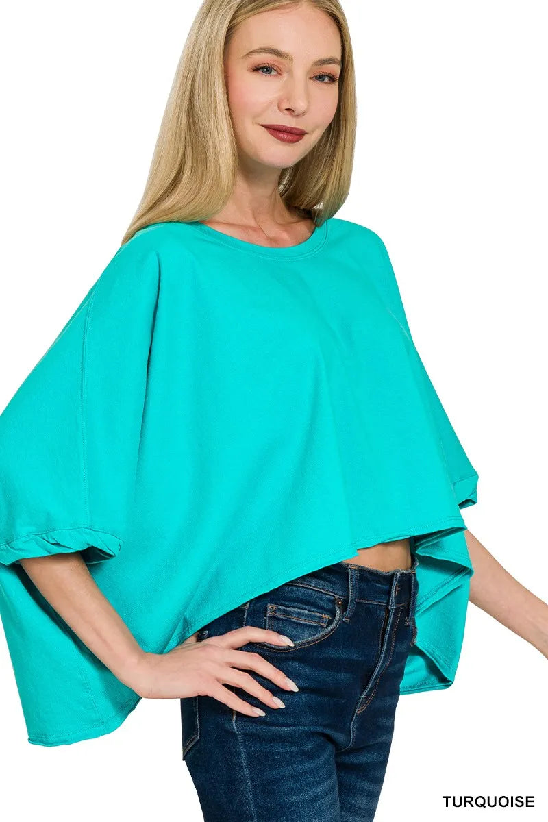 Zenana Premium Cotton Oversized Round Neck Box T-Shirt TURQUOISE ONE SIZE OutfitFlow