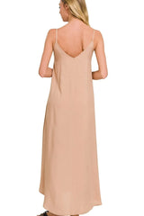 Zenana Woven Arc Hem Cami Dress With Flowy Pockets OutfitFlow
