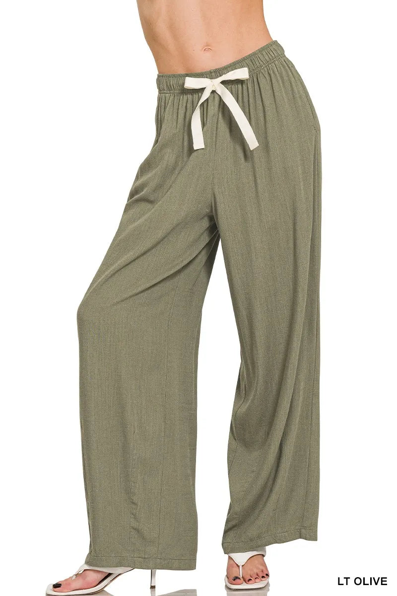 Zenana Linen Drawstring Pants OutfitFlow