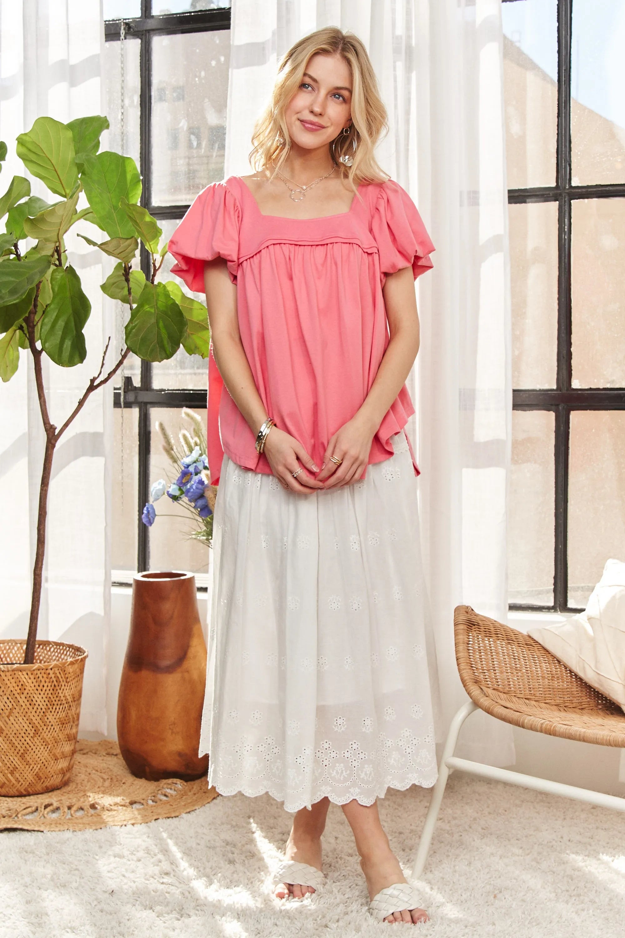 ADORA Princess Sleeves Garment Washed Top OutfitFlow