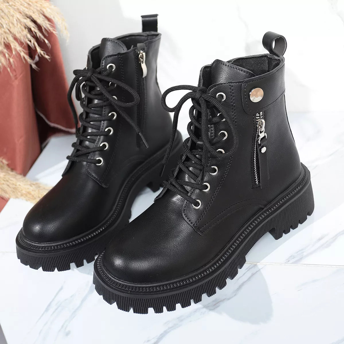 Round Toe Block Heels Boots OutfitFlow
