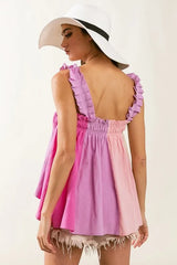 BiBi Frill Shoulder Strap Color Block Bodice Top OutfitFlow