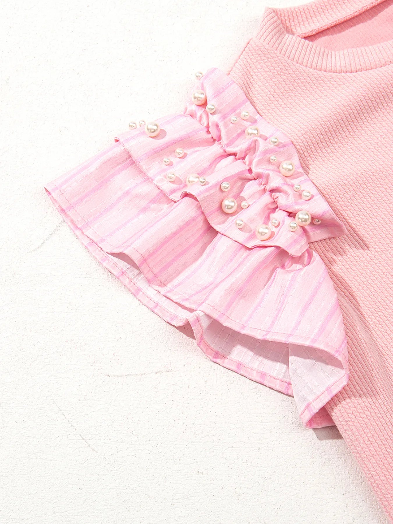 Pearl Embellished Ruffle Sleeve Blouse OutfitFlow