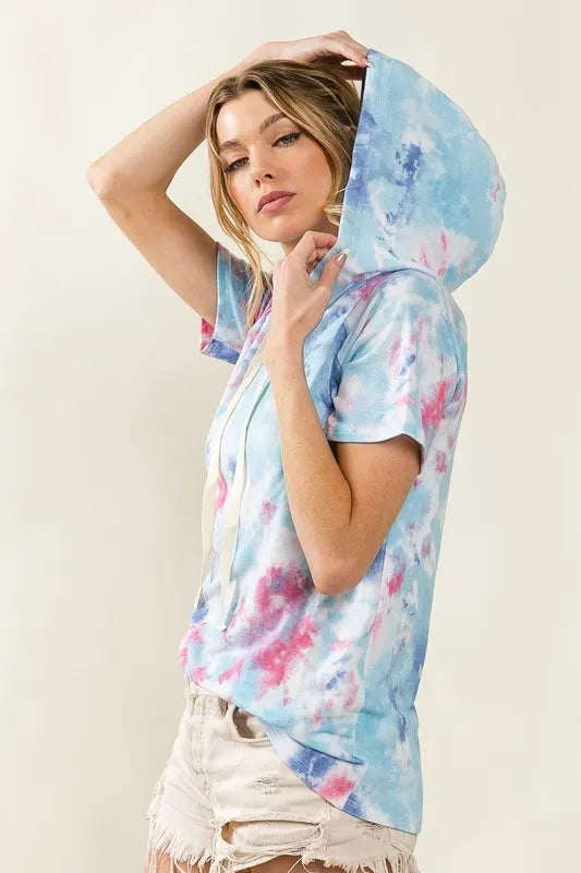 BiBi Tie Dye Terry Hoodie with Drawstring OutfitFlow