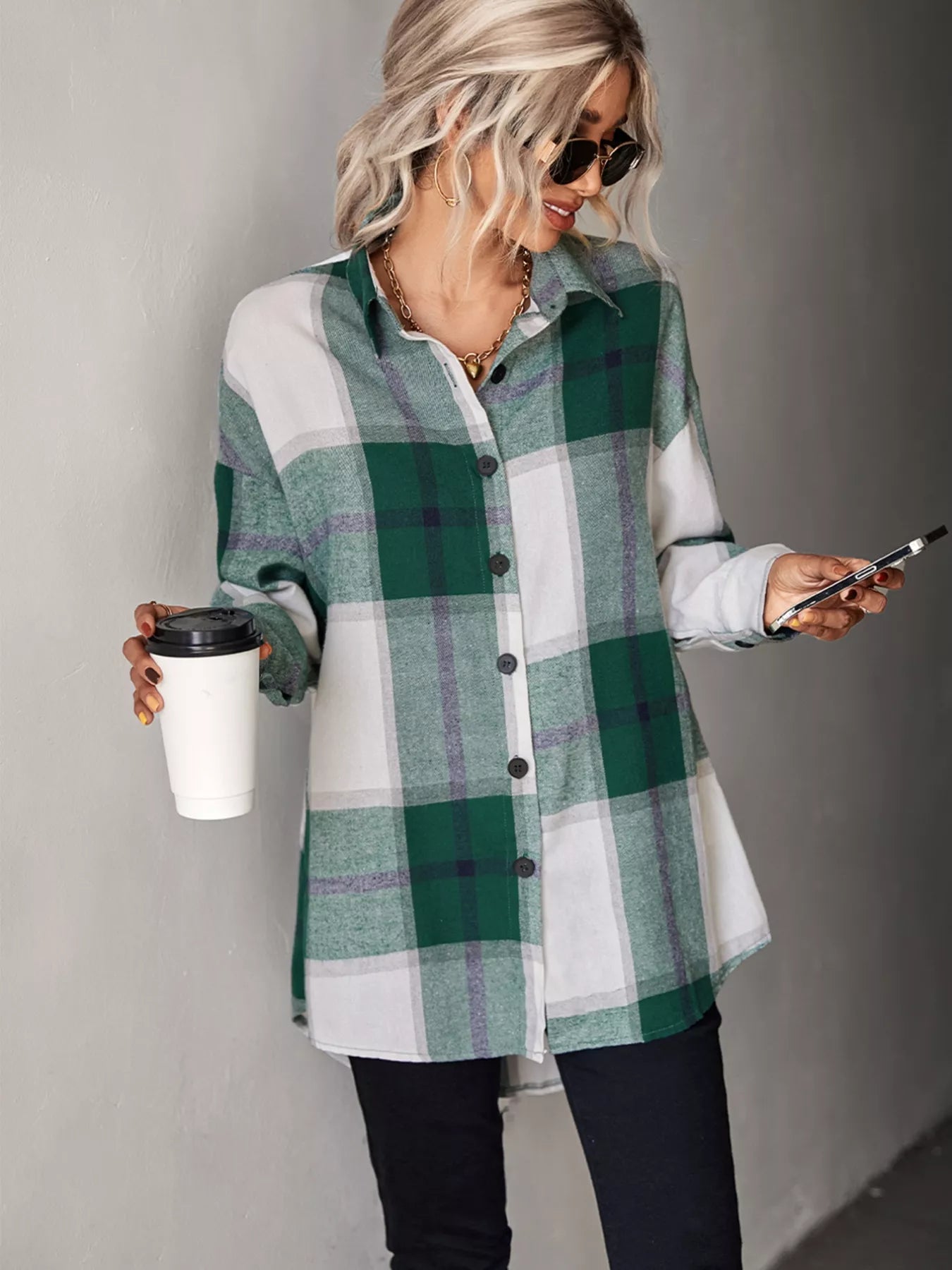 Plaid Button-Down Long Sleeve Shirt OutfitFlow