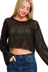 Zenana Open Knit Cropped Sweater OutfitFlow
