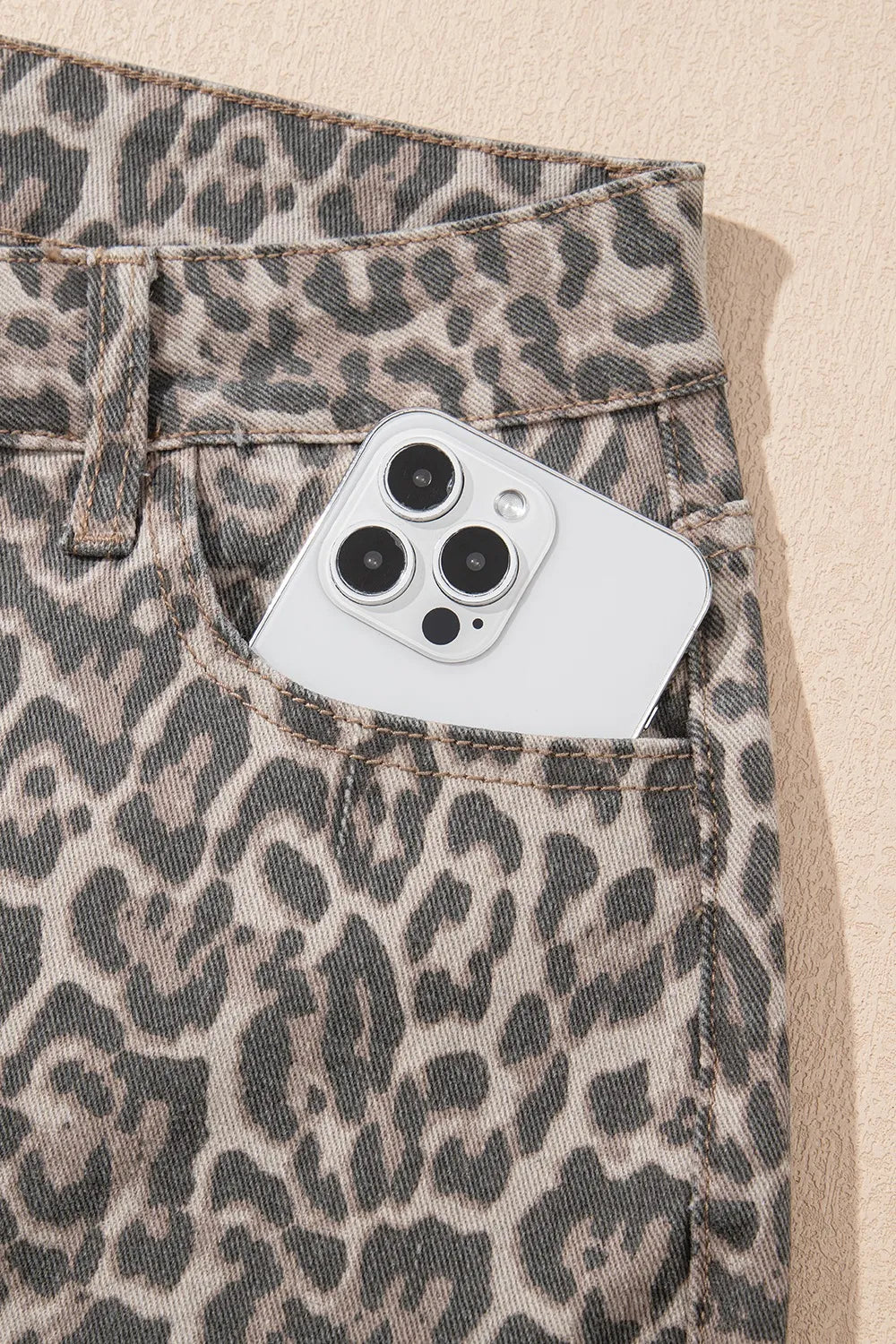 Leopard Frayed Edge Wide Leg High Waist Jeans OutfitFlow