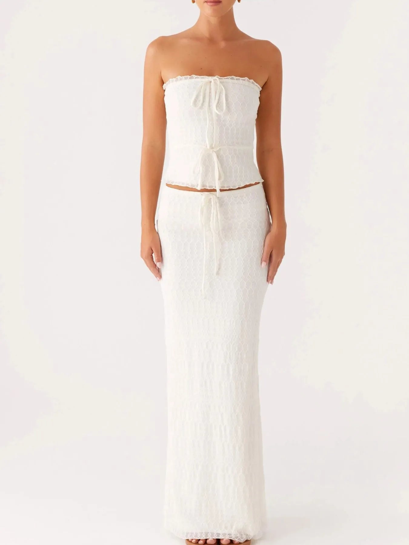 Tie Front Tube Top and Maxi Skirt Set OutfitFlow