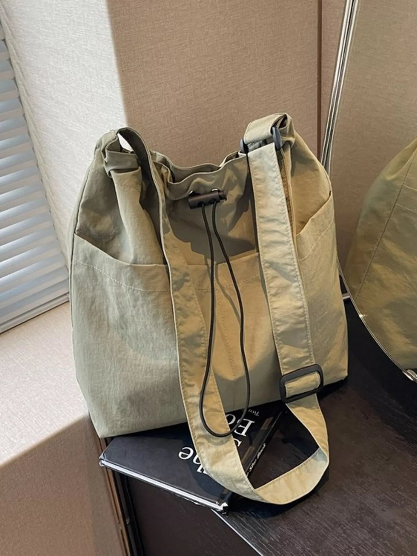 Drawstring Closure Canvas Crossbody Bag OutfitFlow