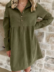Casual Corduroy Button Detail Mini Dress Army Green Trendsi