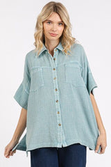 Mittoshop Mineral Wash Gauze Oversized Short Sleeve Shirt OutfitFlow