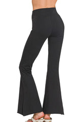 Zenana Raw Edge Hem Flare Yoga Pants OutfitFlow