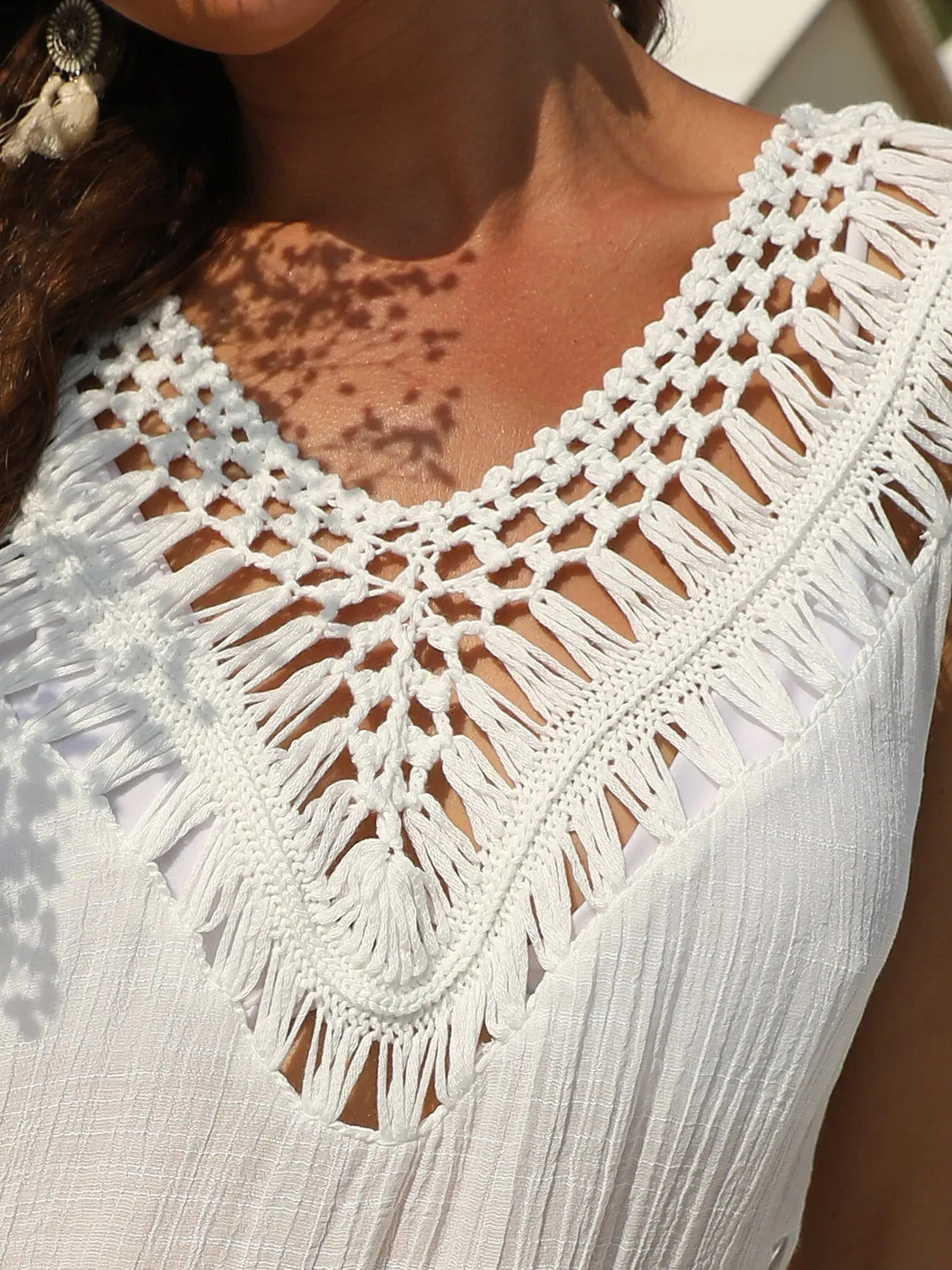Crochet Detail Beach Cover Up Dress OutfitFlow