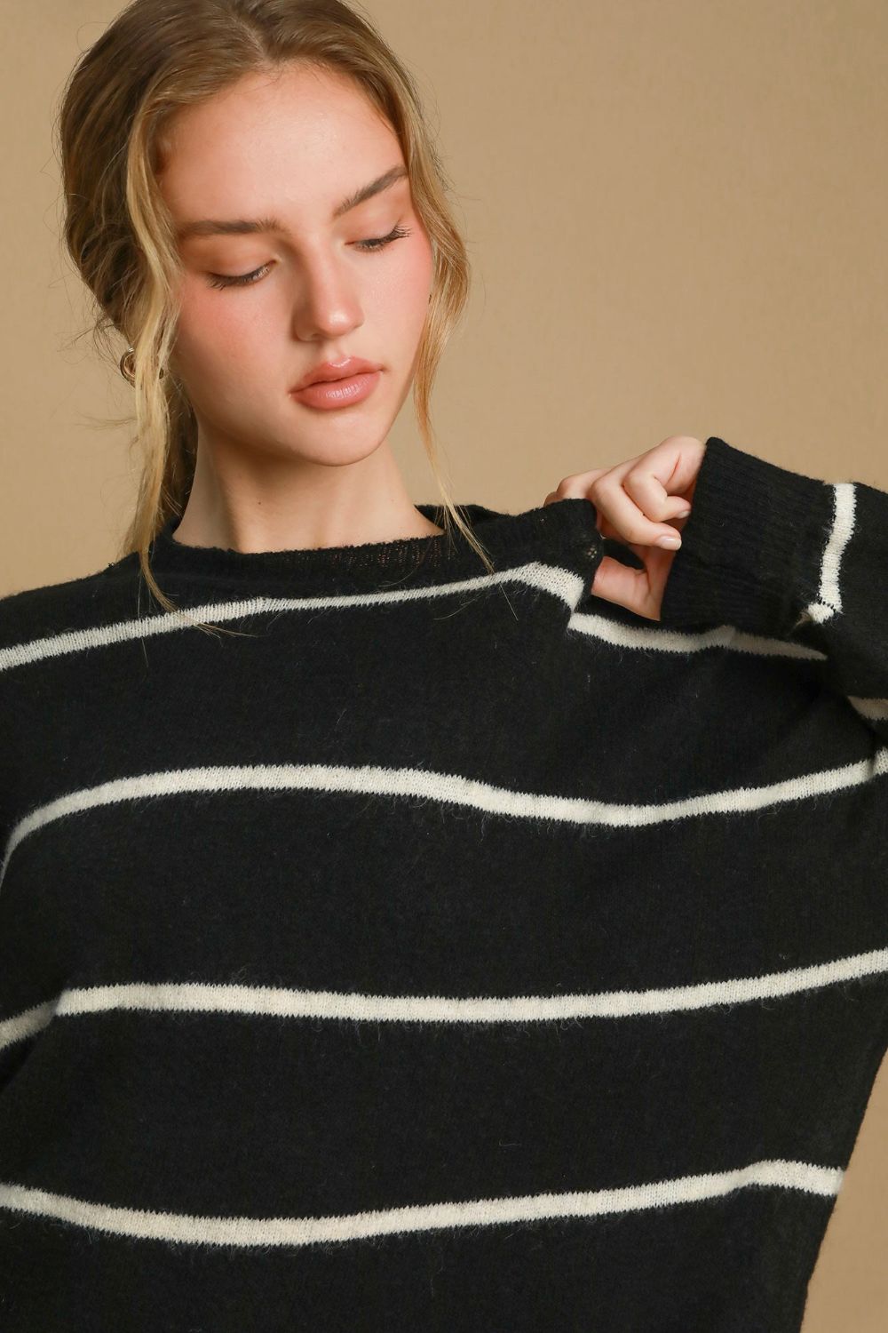 Outfit Flow - Umgee Wool Blend Striped Round Neck Sweater