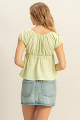 HYFVE Gingham Scoop Neck Cap Sleeve Blouse OutfitFlow