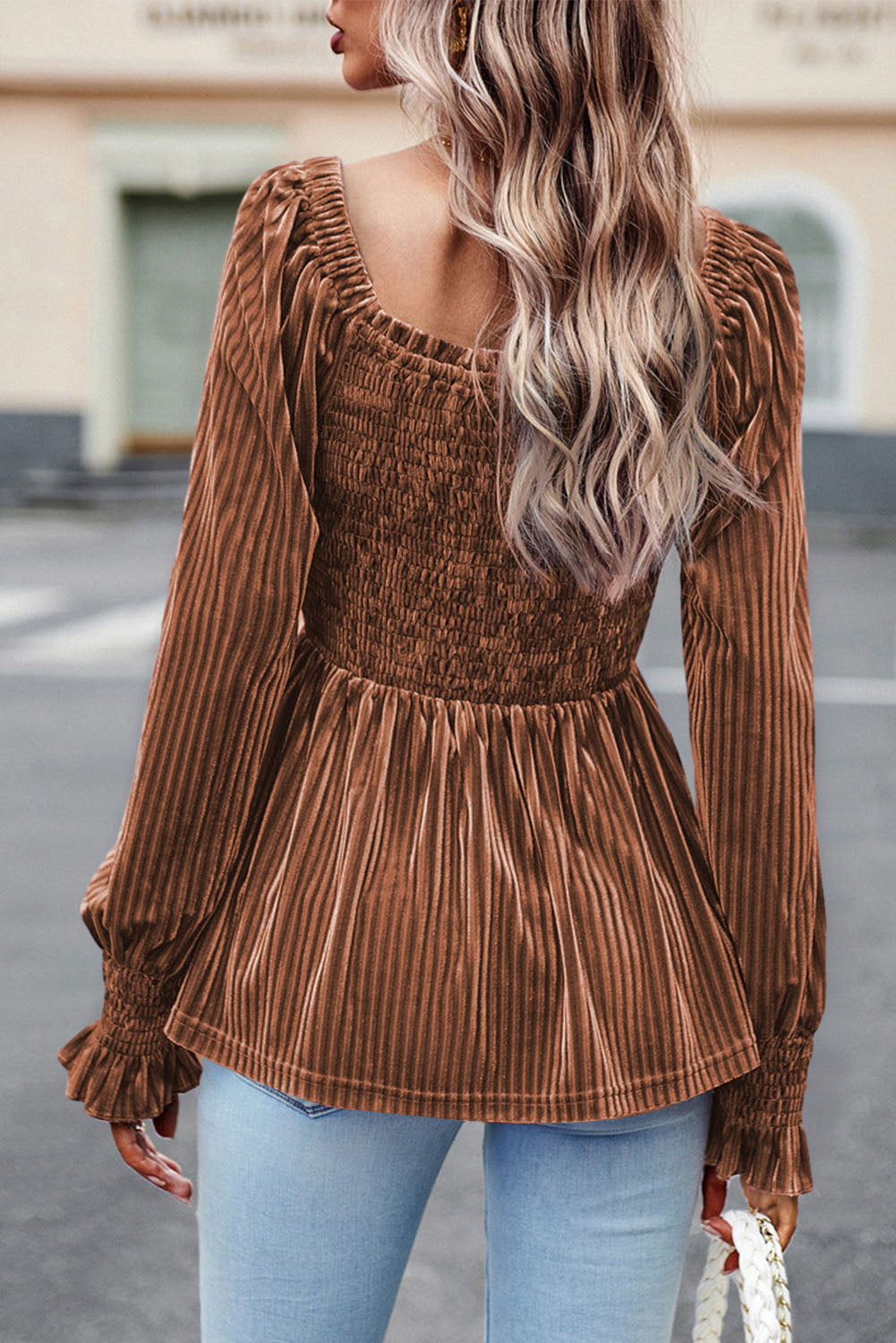 Outfit Flow - Smocked Ribbed Velvet Babydoll Top