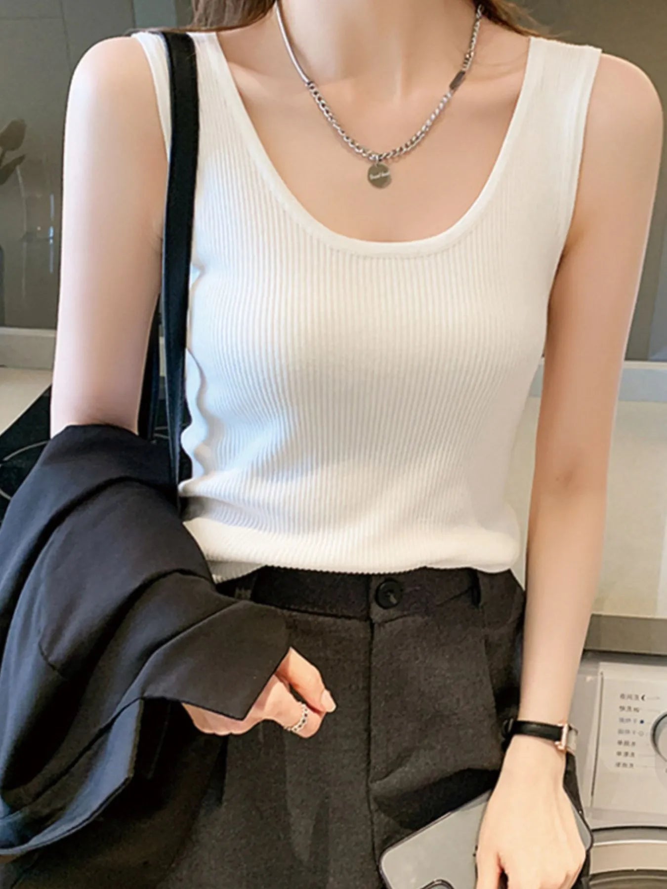 Plus Size Ribbed Scoop Neck Tank OutfitFlow